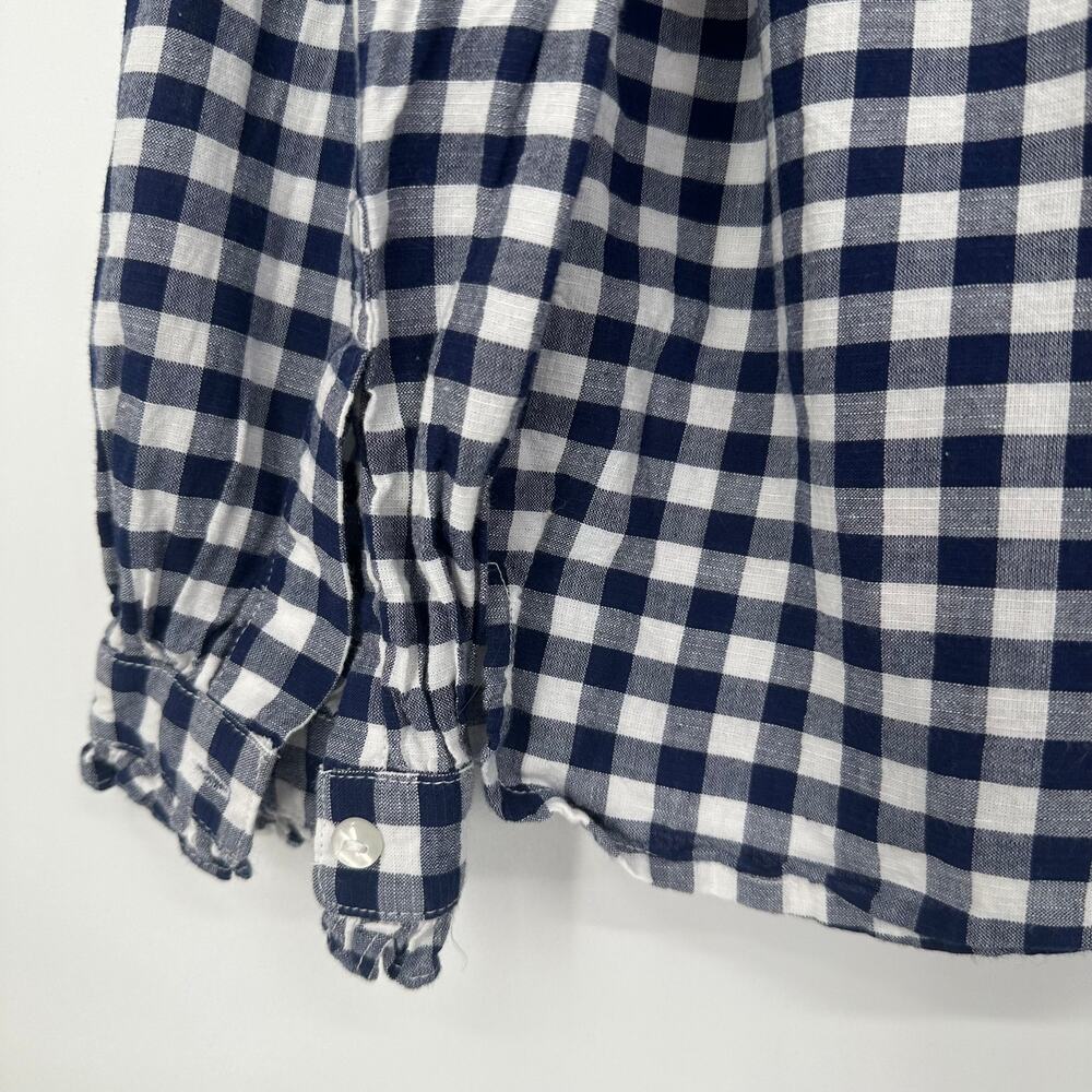 Navy and White Gingham Ruffle-Trim Blouse - Picture 9 of 11